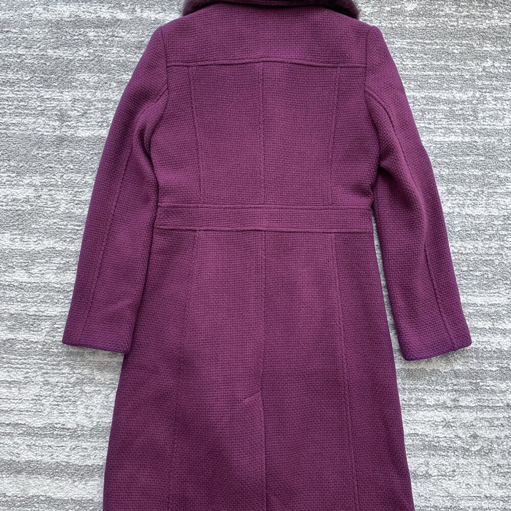 Marciano Wine Pea Coat with Rabbit Fur Collar - Picture 2 of 4